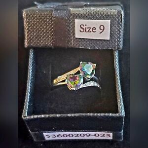 New Sterling Silver  1.5 CT. EA. DOUBLE HEART TOPAZ RING